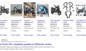 Chińskie motocykle CFMOTO 450 w różnych ofertach, od nowych modeli po akcesoria.